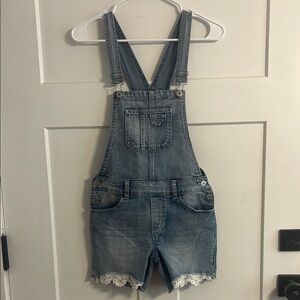 True Craft Overalls, Girls 14, Women’s XS, Lace Trim 🩵🤍🩵🤍🩵